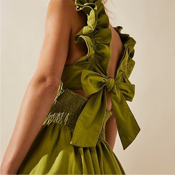 Free People Free Est Ruffle It Up Midi Dress Green - Picture 2 of 13